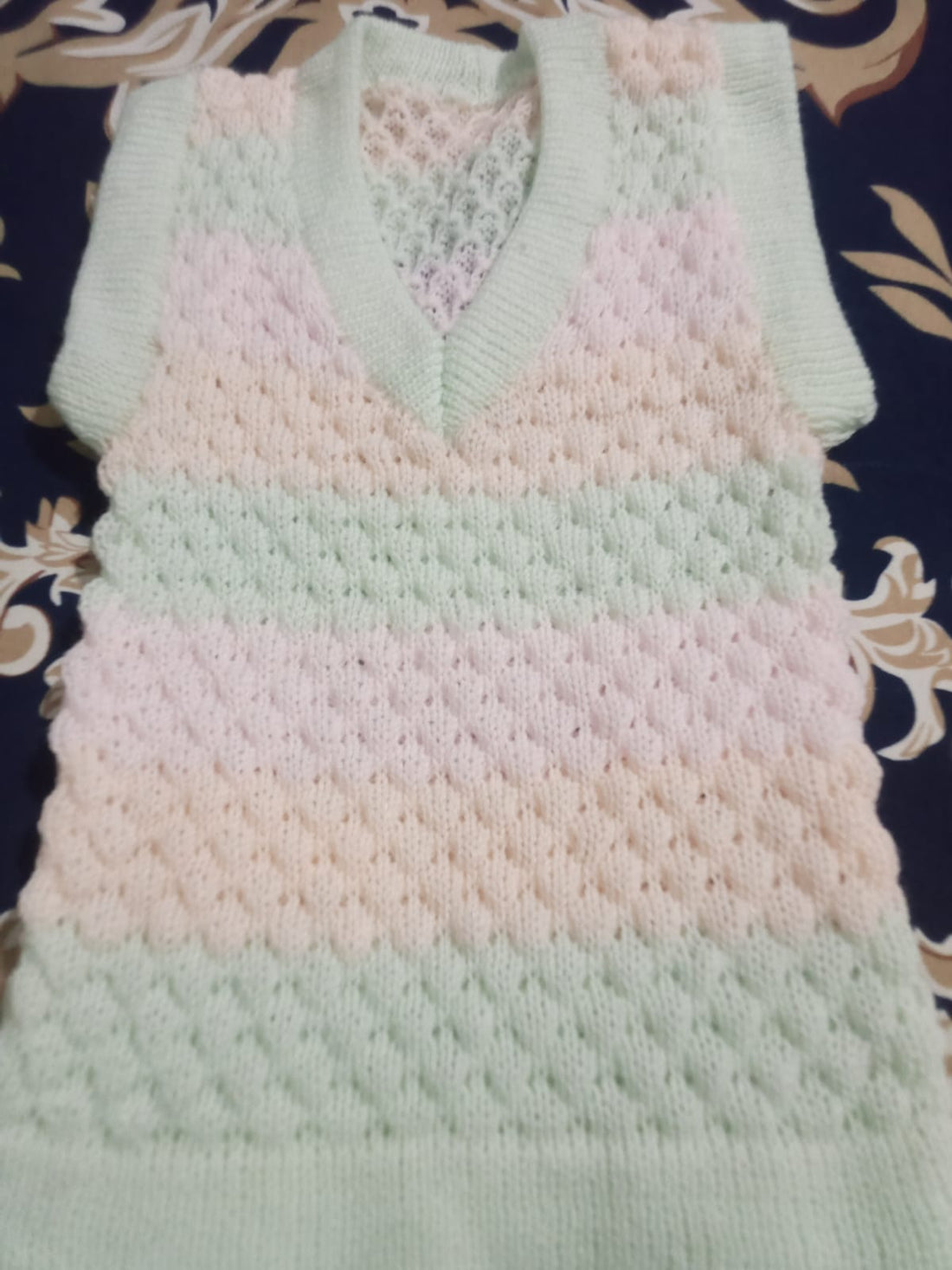 Baby Boy / Hand-Knitted Pastel Sweater Vest (1 Year) – Soft Winter Sleeveless Waistcoat